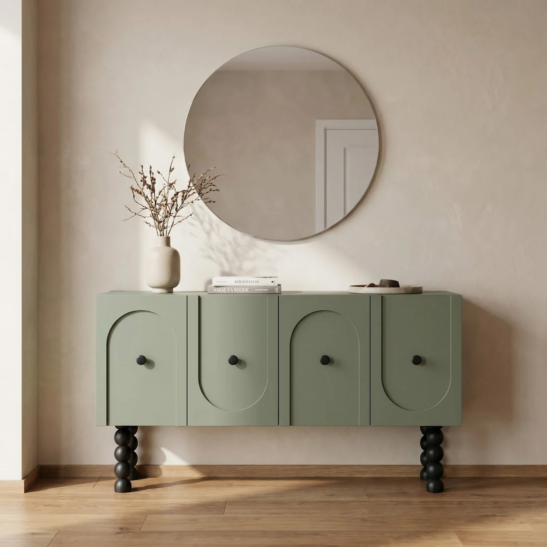 Modern Sage Green Sideboard Cabinet with 4 Doors Ouch Cart