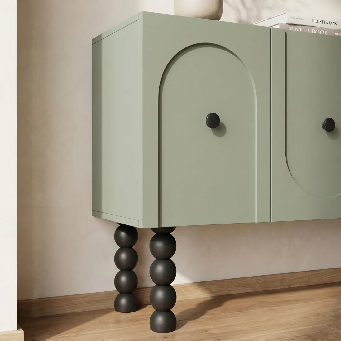 Modern Sage Green Sideboard Cabinet with 4 Doors Ouch Cart