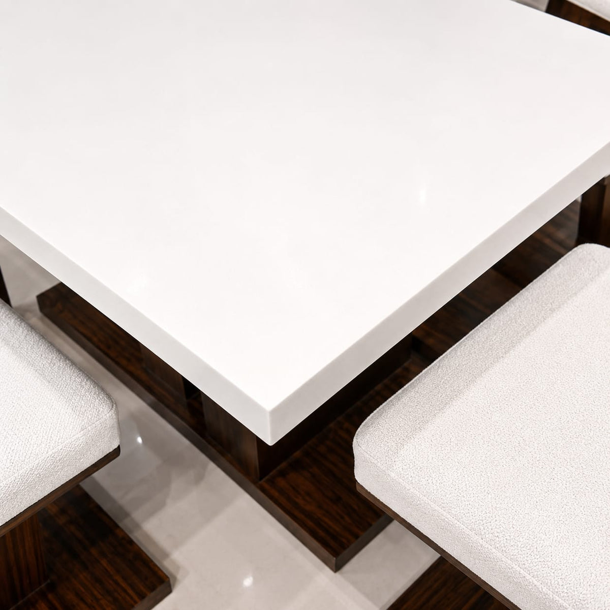 Ouch Cart Modern 4 Seater Dining Table Set | White Table with Cushioned Chairs & Wooden Base OUCH CART