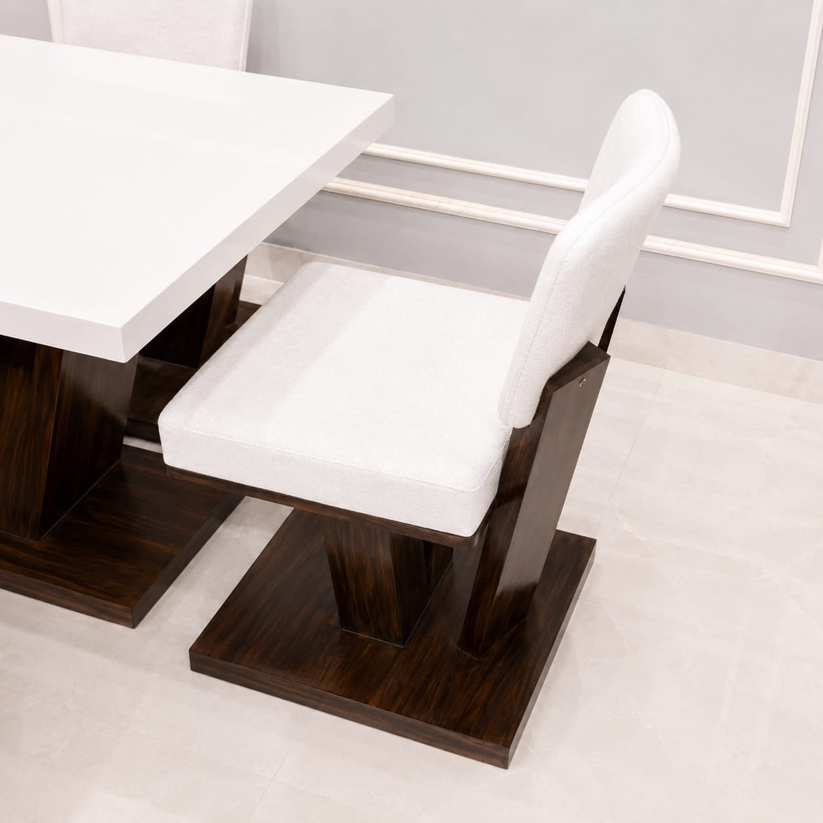 Ouch Cart Modern 4 Seater Dining Table Set | White Table with Cushioned Chairs & Wooden Base OUCH CART