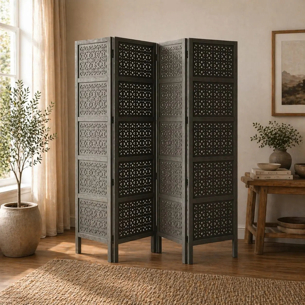 Wooden Partitions Wood Room Divider 4 Panels Dividers Ouch Cart