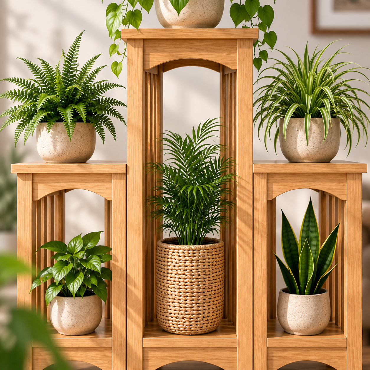 Wooden Plant Stand for Indoor Plants | 3-Tier Multi-Level Flower Pot Holder