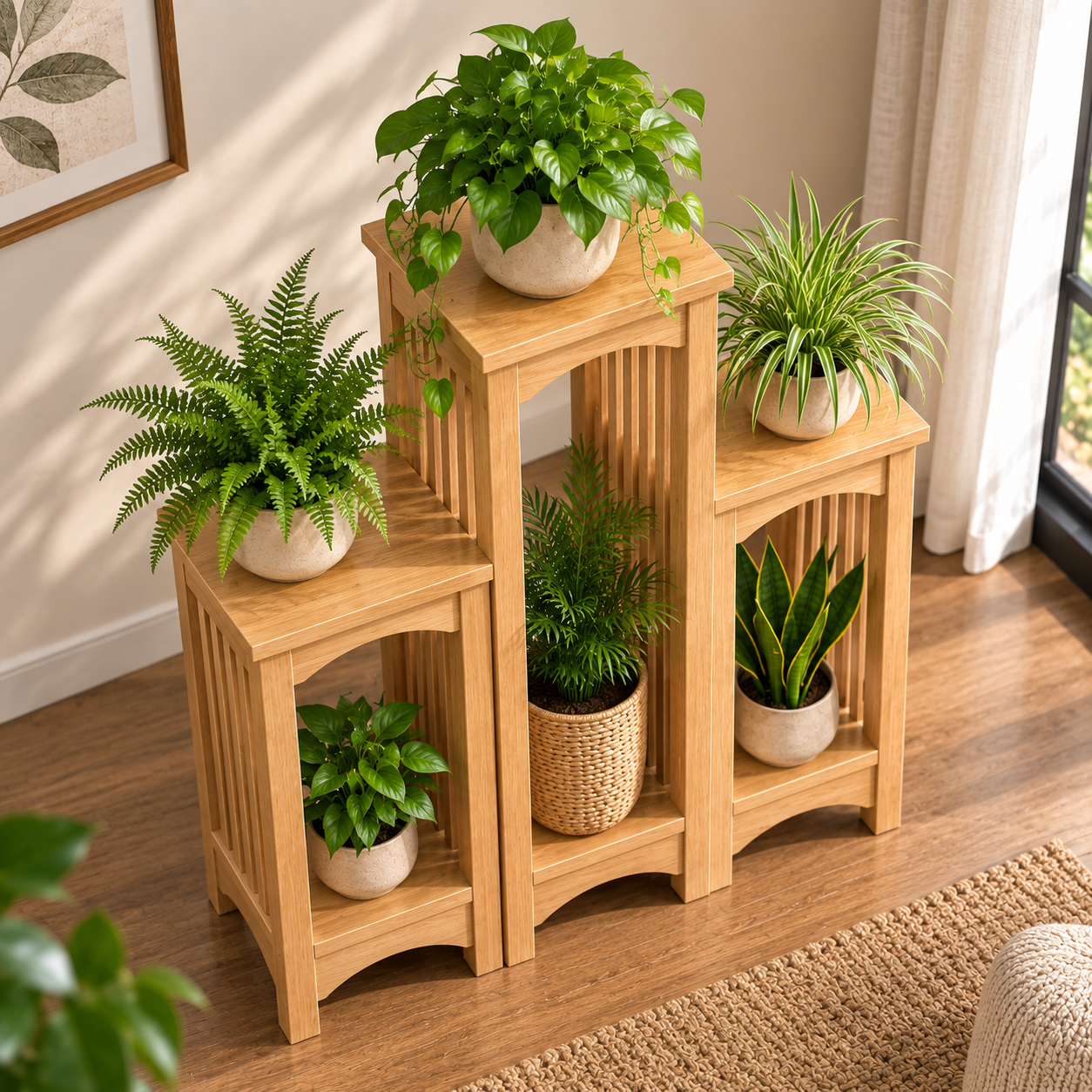 Wooden Plant Stand for Indoor Plants | 3-Tier Multi-Level Flower Pot Holder