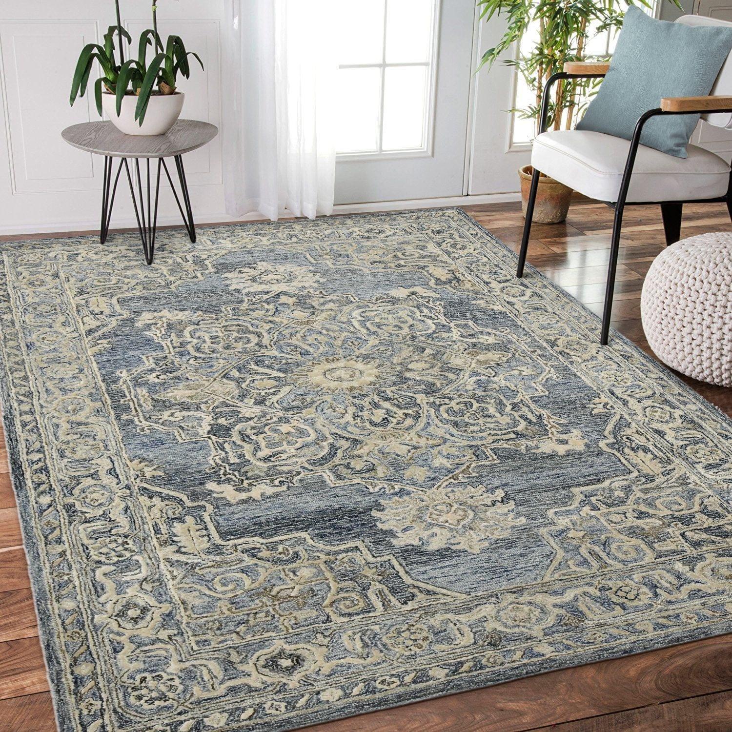 Denim-Gray Wool & Viscose Vestige 8X10 Feet Hand-Tufted Carpet - Rug - Ouch Cart
