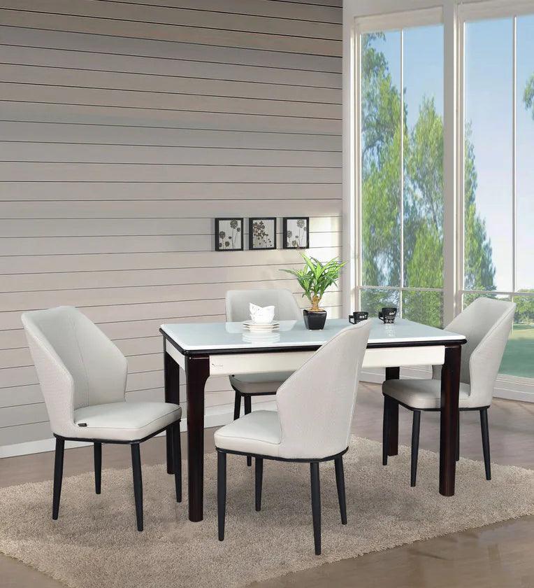 Marble 4 Seater Dining Set in White & Black Colour - Ouch Cart