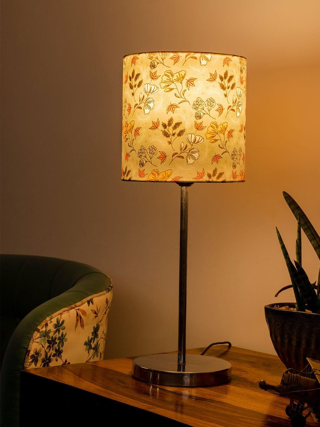 Metal Chrome Finish Lamp with Multicolor Gardenia Shade - Ouch Cart