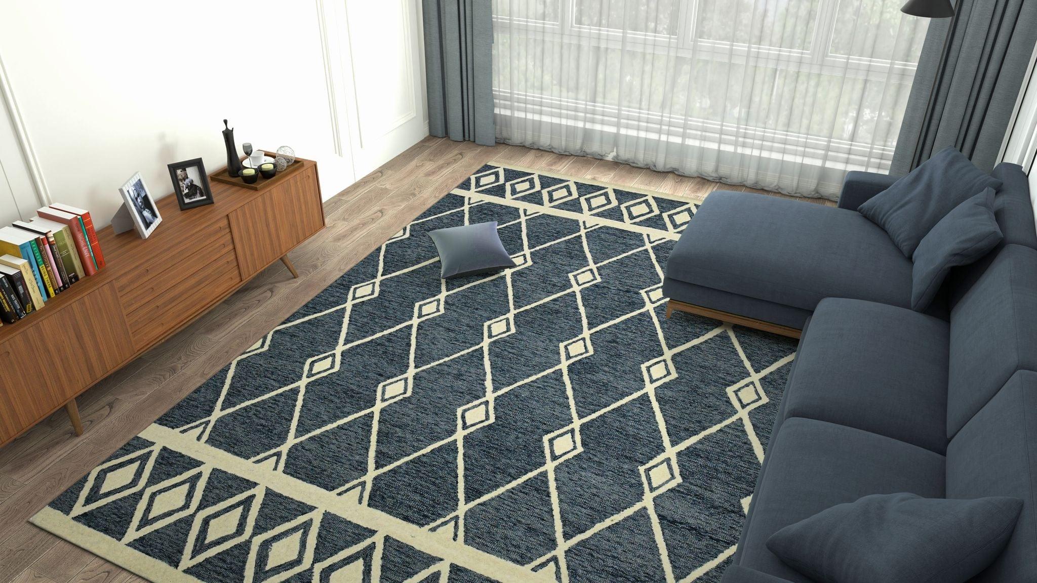 Navy Wool Vista 8X10 Feet Hand-Tufted Carpet - Rug - Ouch Cart