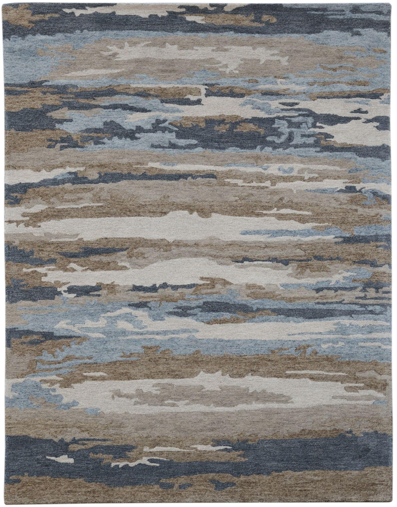 Water Blue Wool & Viscose Abstract Hand-Tufted Carpet Abstract Rug 4x6 Feet - Ouch Cart