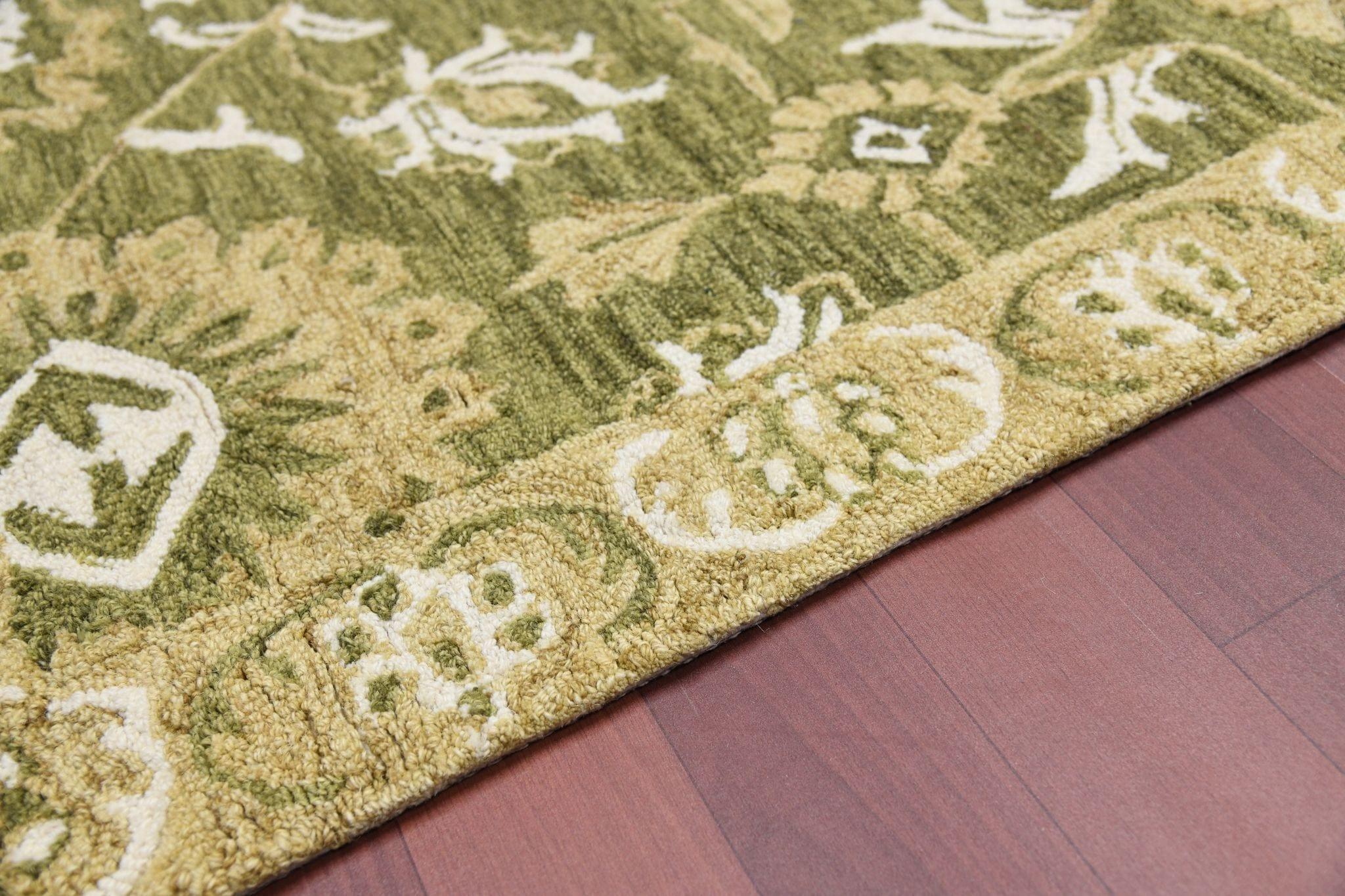 Olive Green Wool Romania 4x6 Feet Hand-Tufted Carpet - Rug - Ouch Cart