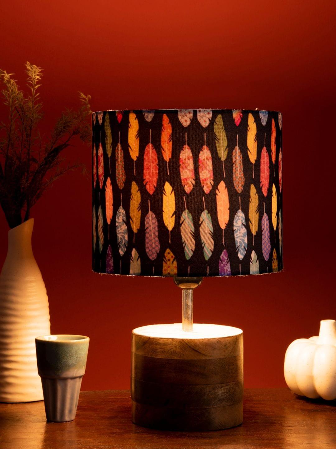 Wooden Brown Log Lamp with Colorful Feathers Shade - Ouch Cart