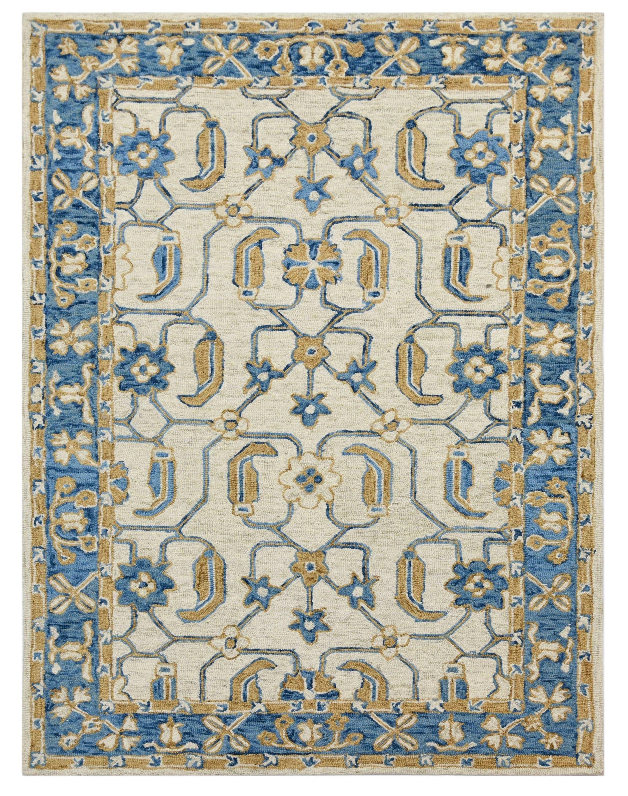 Royal Blue Wool Romania 4x6 Feet Hand-Tufted Carpet - Rug - Ouch Cart