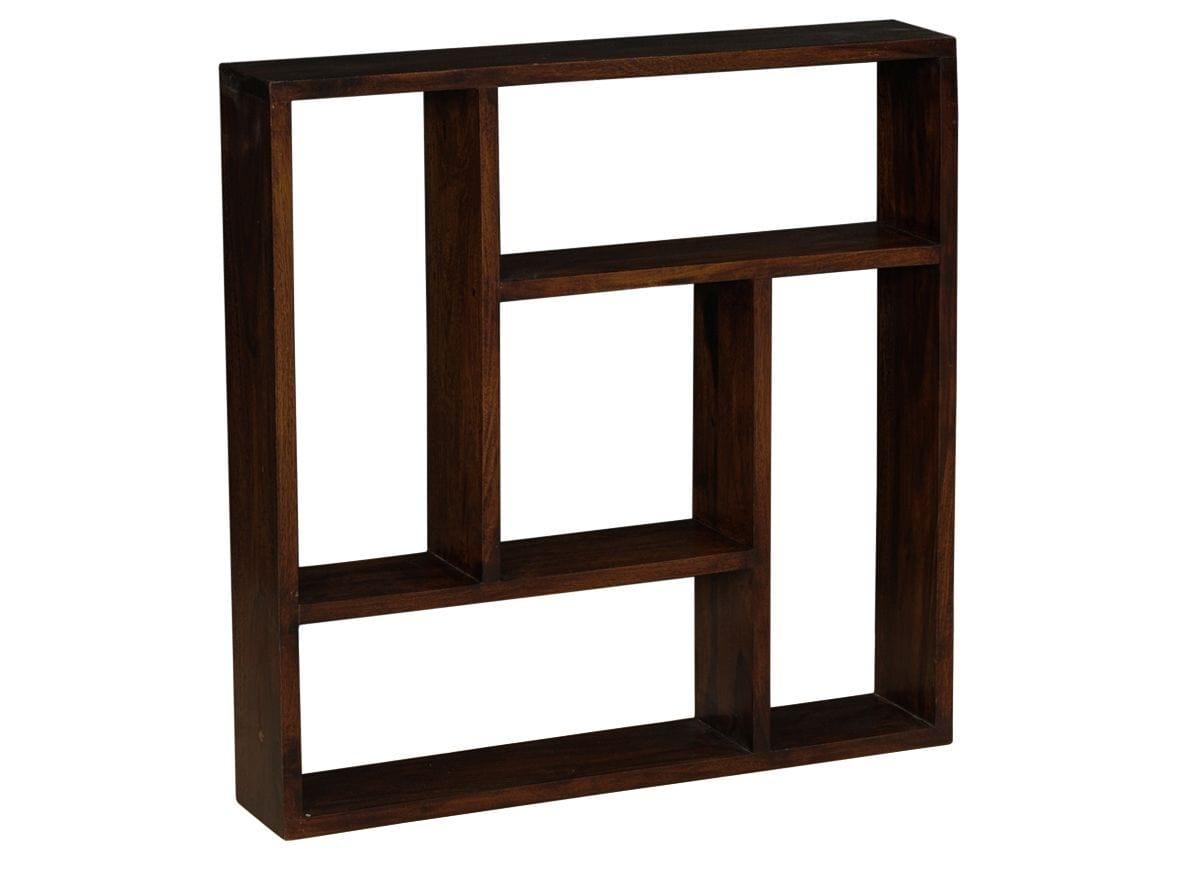 Sheesham Wood Square Storage Wallshelf In Walnut Finish - Ouch Cart
