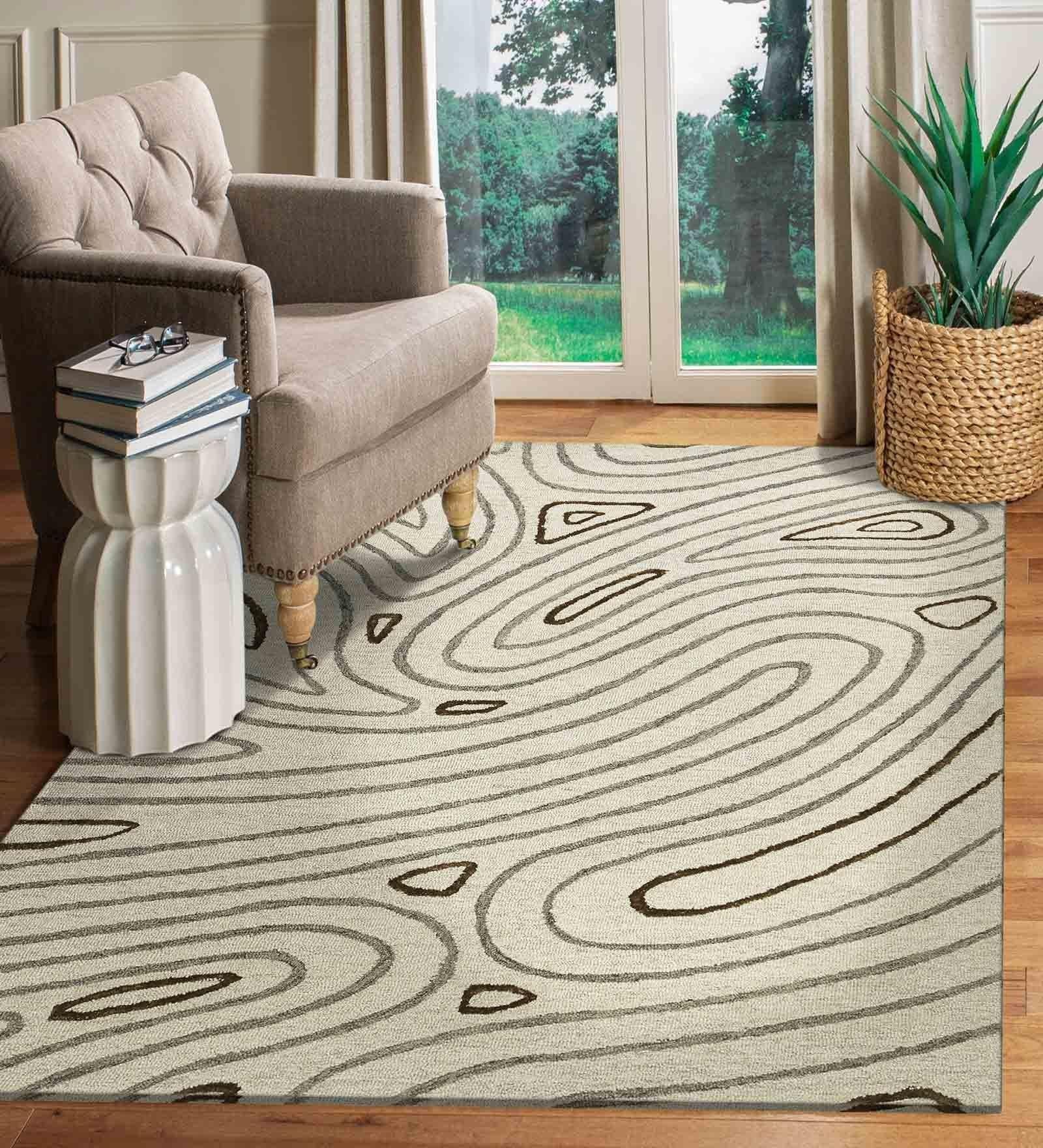 KHAKI Wool & Viscose Canyan 4x6 Feet Hand-Tufted Carpet - Rug - Ouch Cart