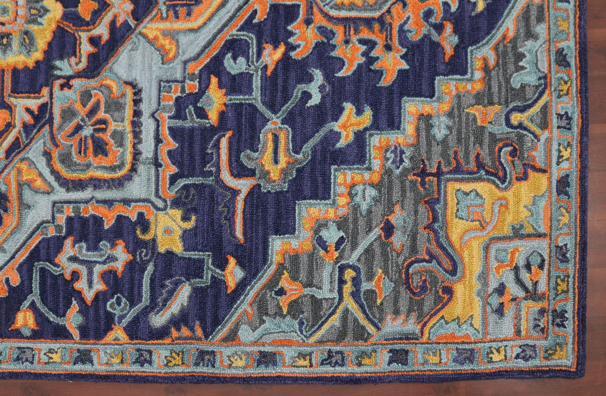 Blue Violet Wool Boho 5x8 Feet Hand-Tufted Carpet - Rug - Ouch Cart