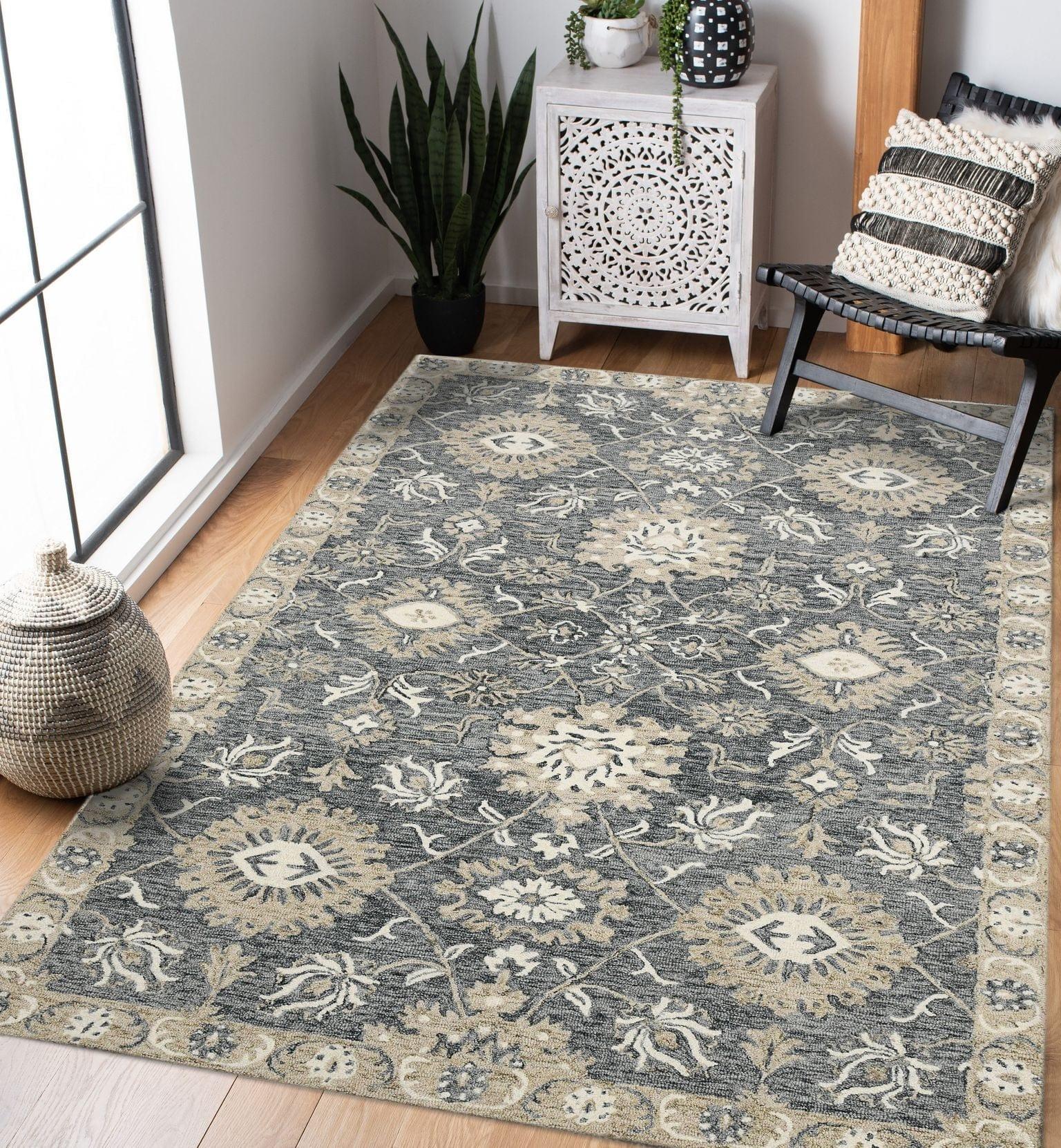 Gray Wool Romania 8X10 Feet Hand-Tufted Carpet - Rug - Ouch Cart
