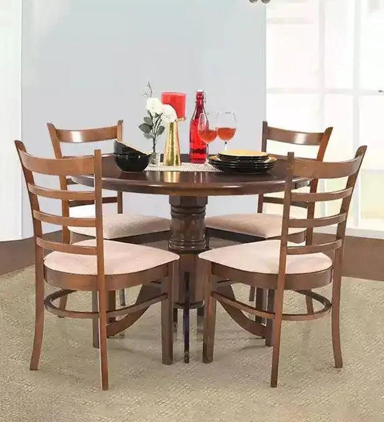 Solid Wood 4 Seater Dining Set in Brown Colour - Ouch Cart