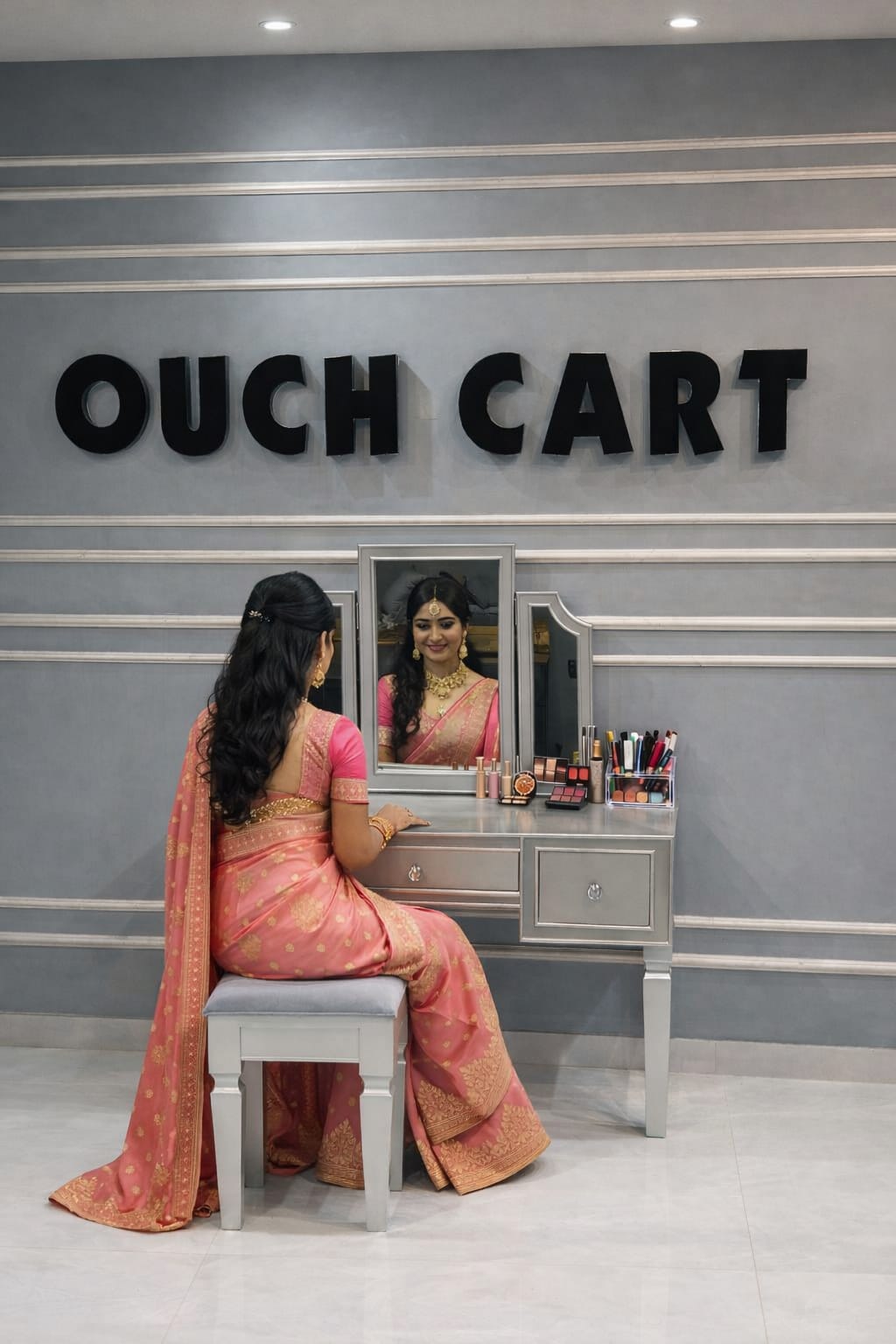 Marcin Vanity dressing table design with mirror with stool Vanity Desk Set with Mirror, Dressing Makeup Table Set with Stool, 3 Drawer for Bedroom OUCH CART