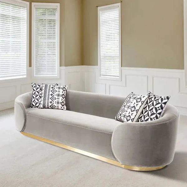 Ronald Gray 3-Seater Sofa Upholstered Velvet Sofa Pillows - Ouch Cart
