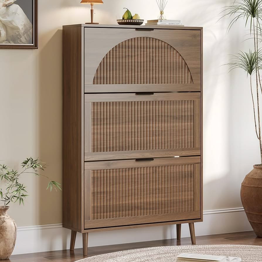 Modern Wooden Shoe Cabinet with 3 Flip Drawers | Space-Saving Shoe Storage Organizer | Multi-Pair Entryway Shoe Rack for Hallway, Living Room & Bedroom