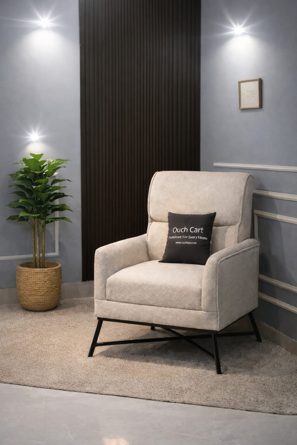 Modern Upholstered Armchair – Comfortable Fabric Accent Chair with Armrests OUCH CART