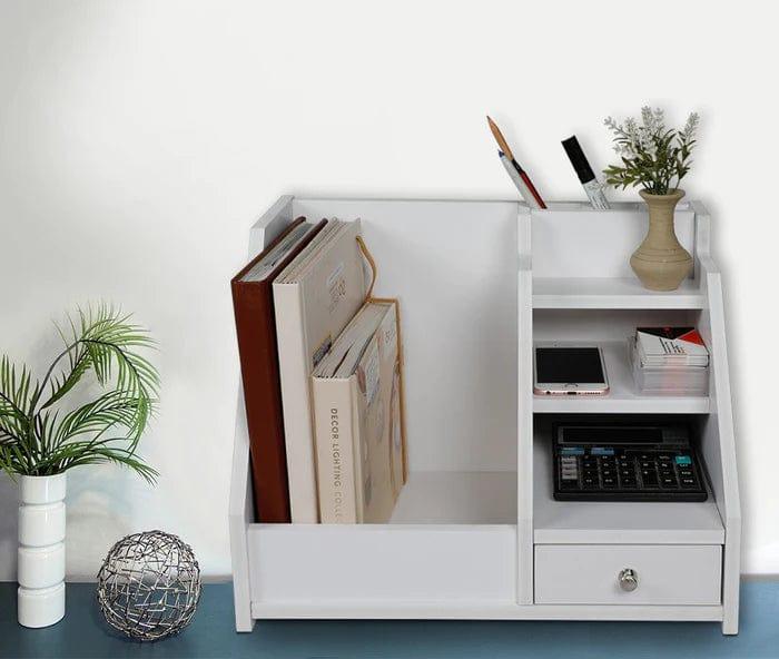 Multi Use Desktop Stationery Organizer Box with Drawer Rack (White) - Ouch Cart