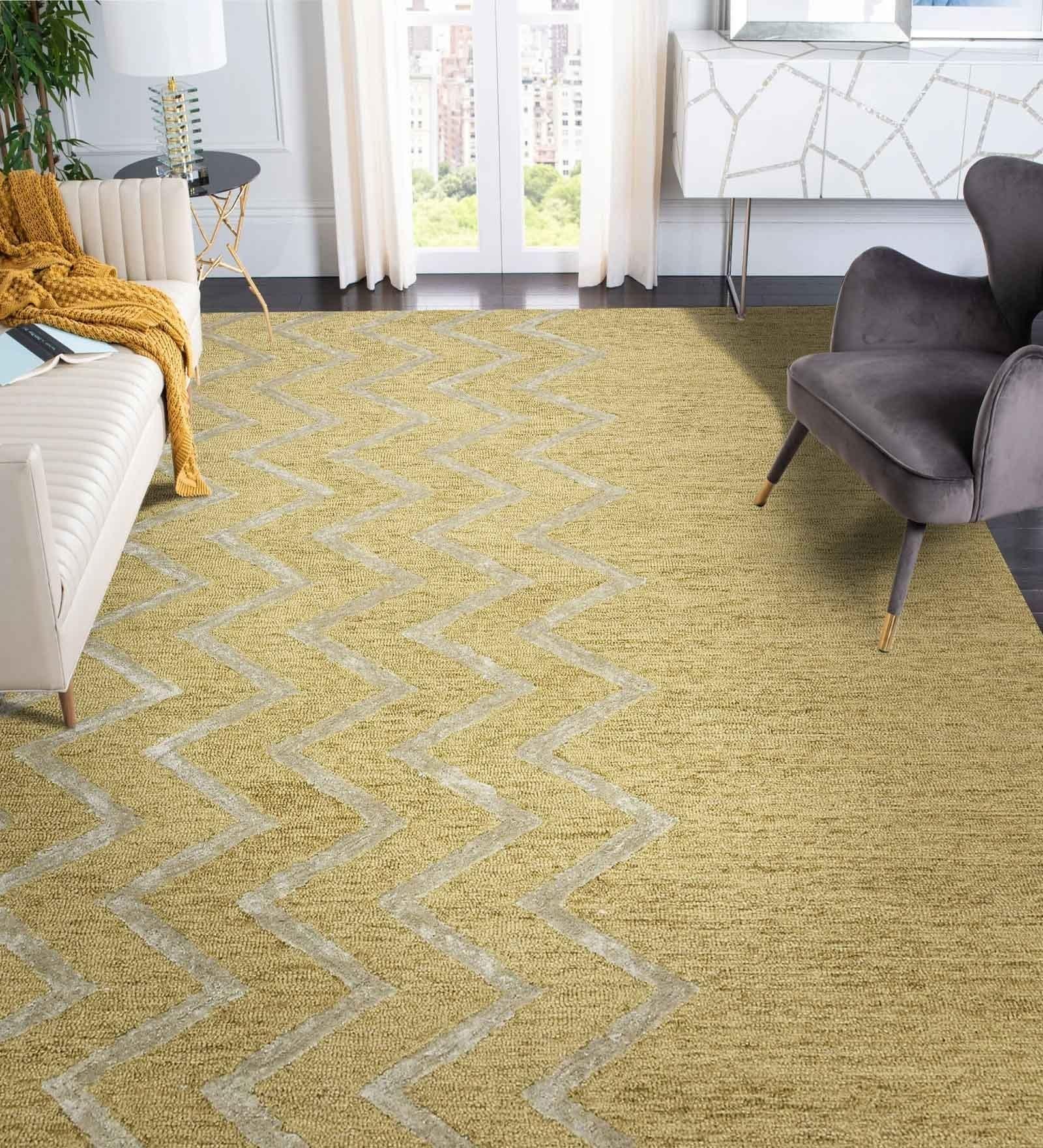 GOLD Wool & Viscose Canyan 8x10 Feet Hand-Tufted Carpet - Rug - Ouch Cart