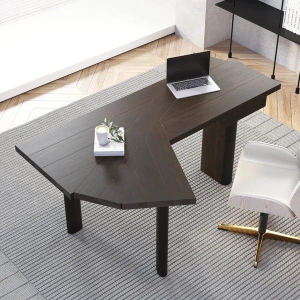 Takumi L-Shape Writing Desk with 1 Drawer Wood Corner Desk Irregular Top - Ouch Cart