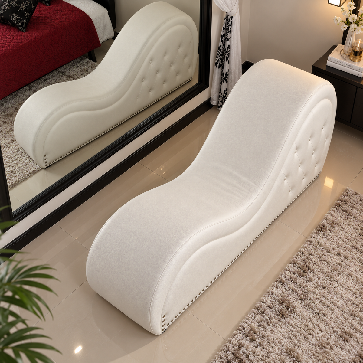 Luxury Dark Red Chaise Lounge | Modern Tufted Upholstered Bedroom Relaxation Sofa OUCH CART