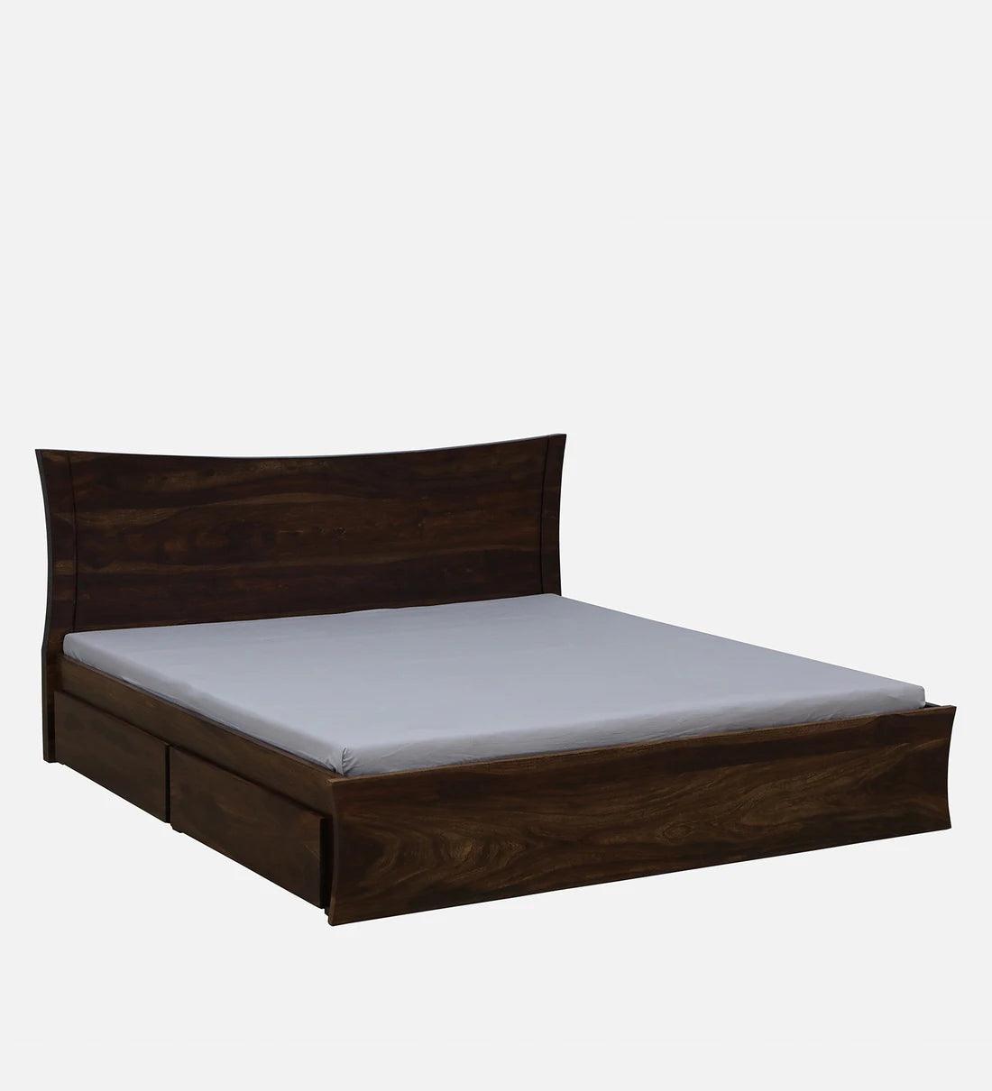 Sheesham Wood King Size Bed In Provincial Teak Finish With Drawer Storage - Ouch Cart