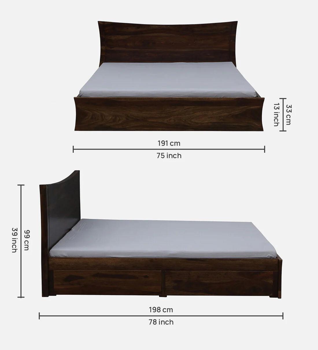 Sheesham Wood King Size Bed In Provincial Teak Finish With Drawer Storage - Ouch Cart