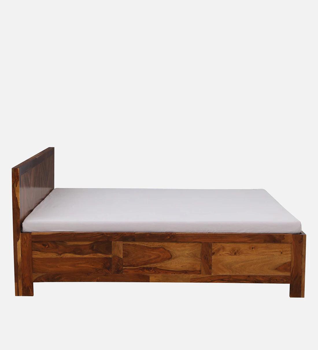 Sheesham Wood King Size Bed With Box Storage in Light Honey Finish - Ouch Cart