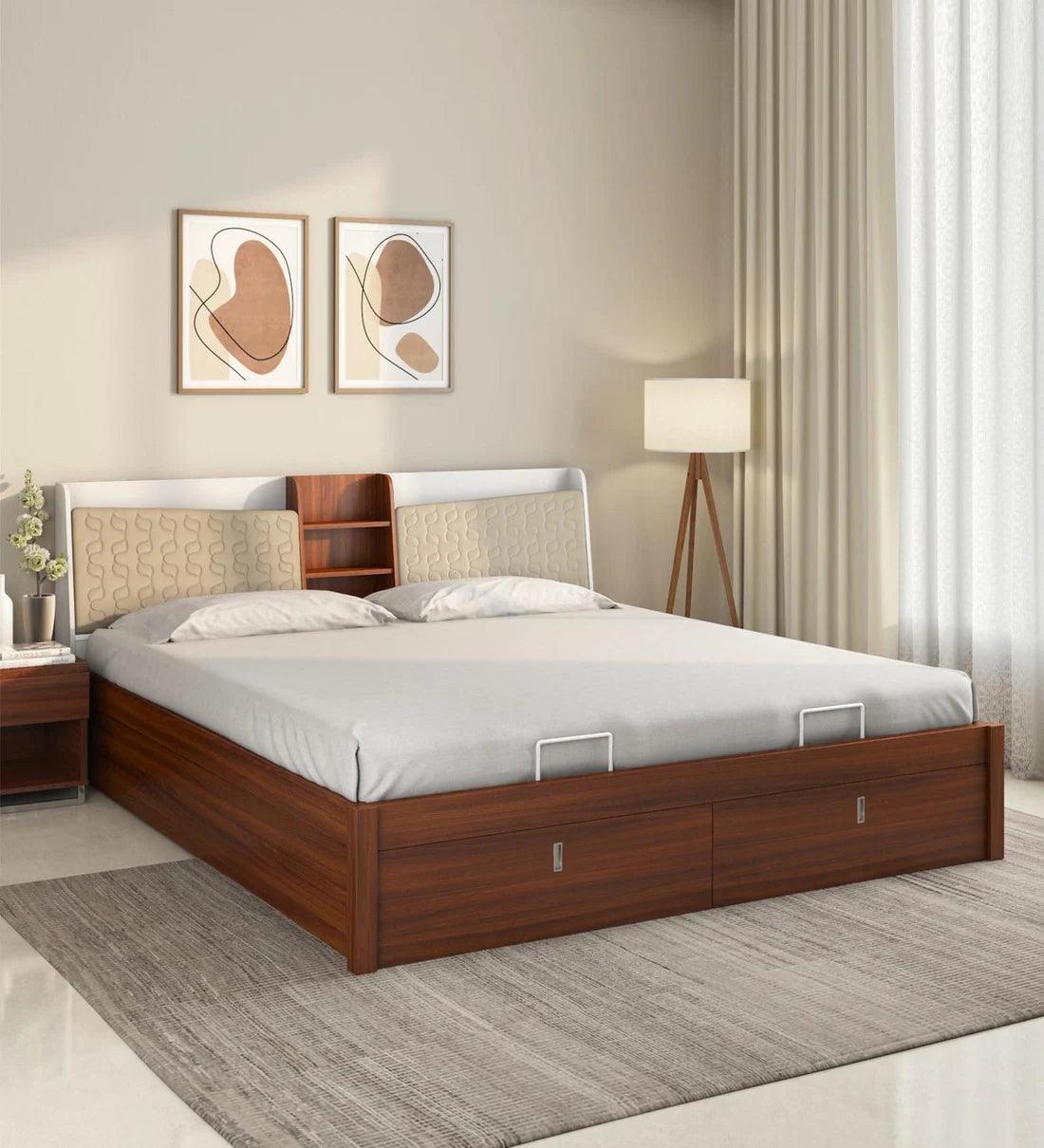 Memo Premier King Bed In Walnut Finish With Hydrualic Storage - Ouch Cart