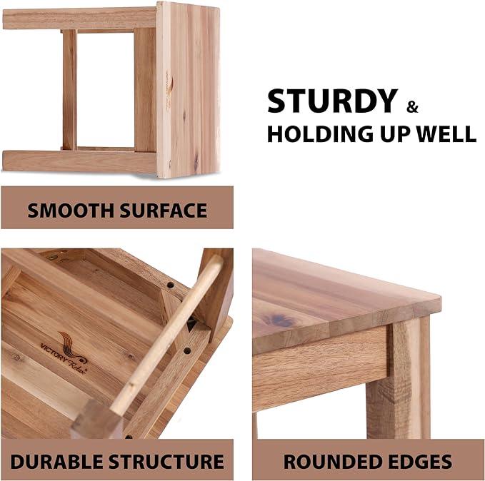 12 Inch Wooden Step Stool, Small Nature Beach Chair under Desk, Indoor Acacia Wood Short Footstool for Living Room, Kitchen, Bathroom - Ouch Cart