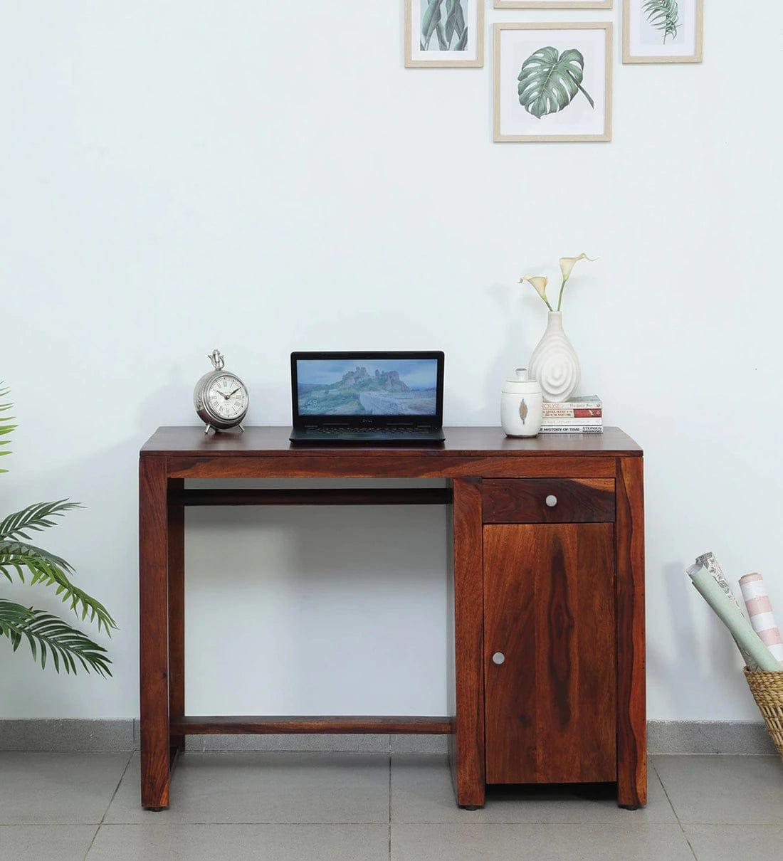Arno Sheesham Wood Writing Table In Honey Oak Finish, - Ouch Cart
