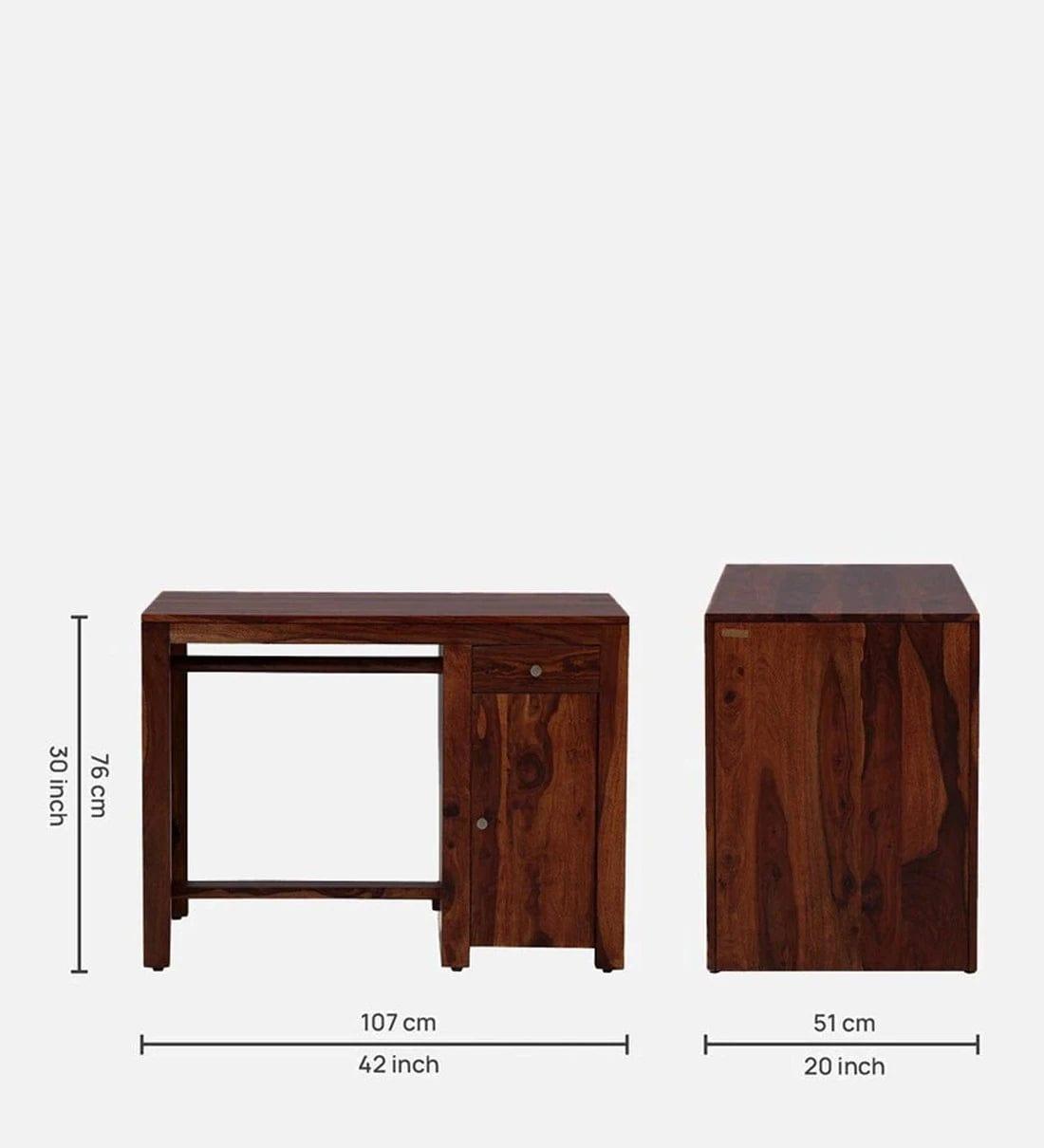 Arno Sheesham Wood Writing Table In Honey Oak Finish, - Ouch Cart