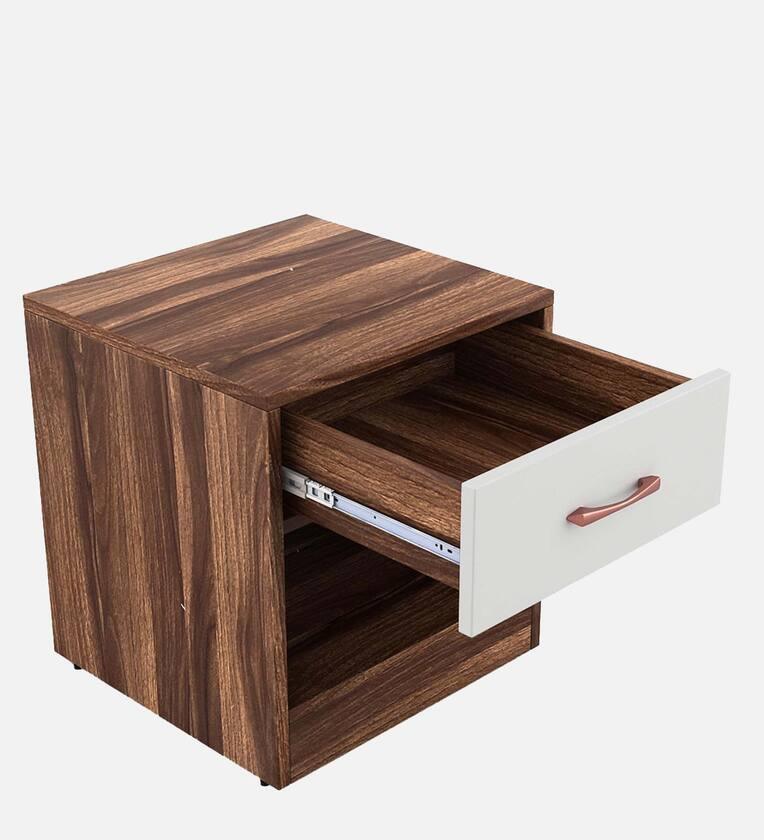 Bedside Table in Frosty White & Antique Oak Finish with Drawer - Ouch Cart