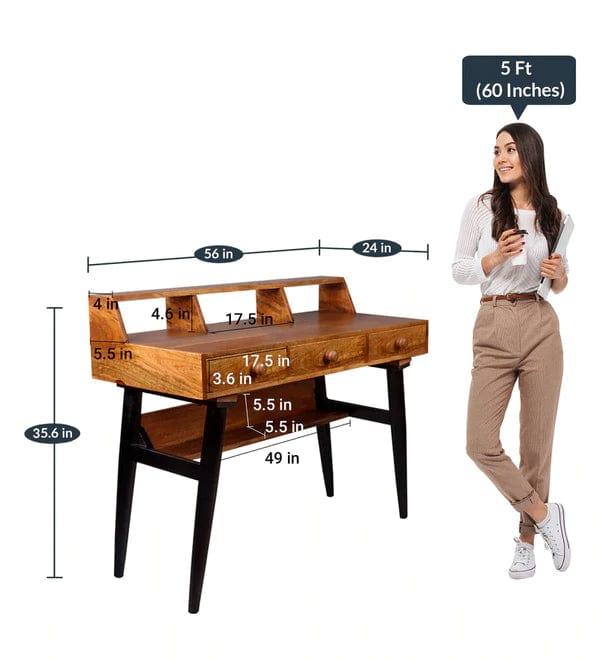 Arthur Study Table With 3 Drawers In Teak & Black Finish - Ouch Cart