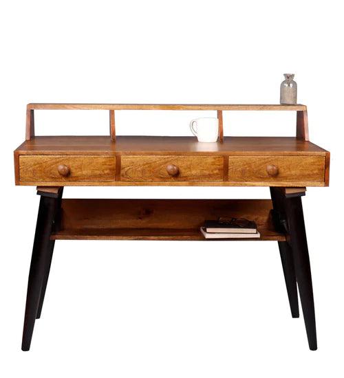 Charlotte Table With 3 Drawers In Teak & Black Finish - Ouch Cart