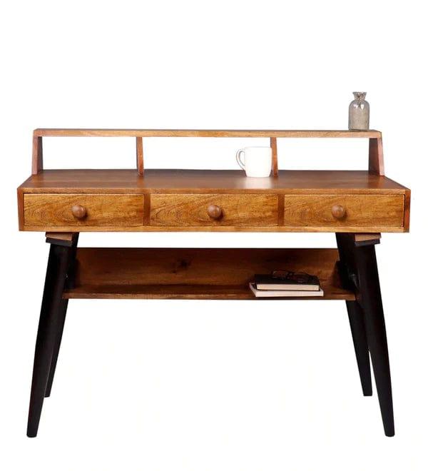 Arthur Study Table With 3 Drawers In Teak & Black Finish - Ouch Cart