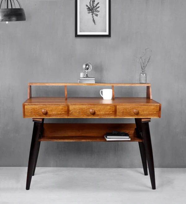 Arthur Study Table With 3 Drawers In Teak & Black Finish - Ouch Cart