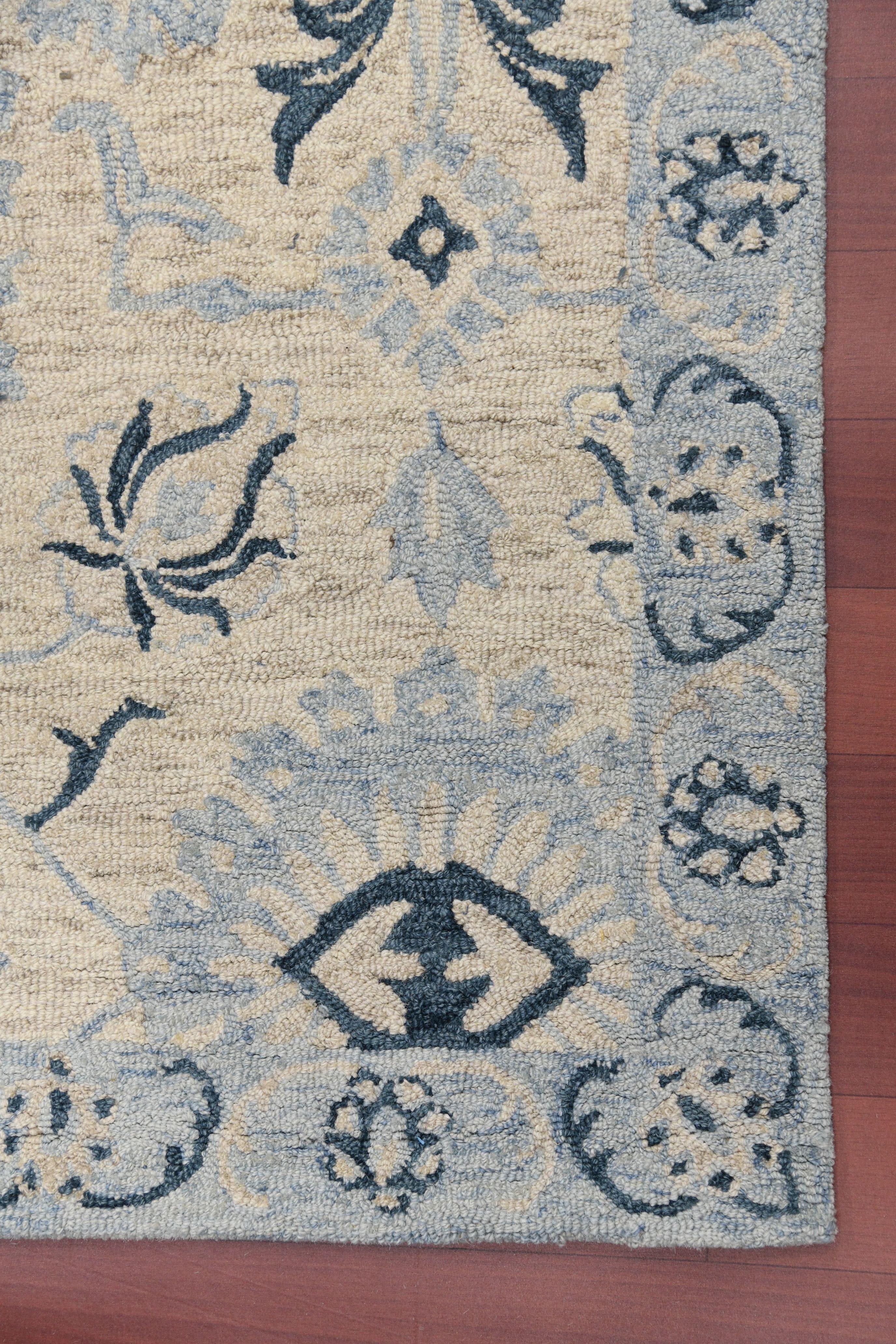 Light Blue Wool Romania 4x6 Feet Hand-Tufted Carpet - Rug - Ouch Cart