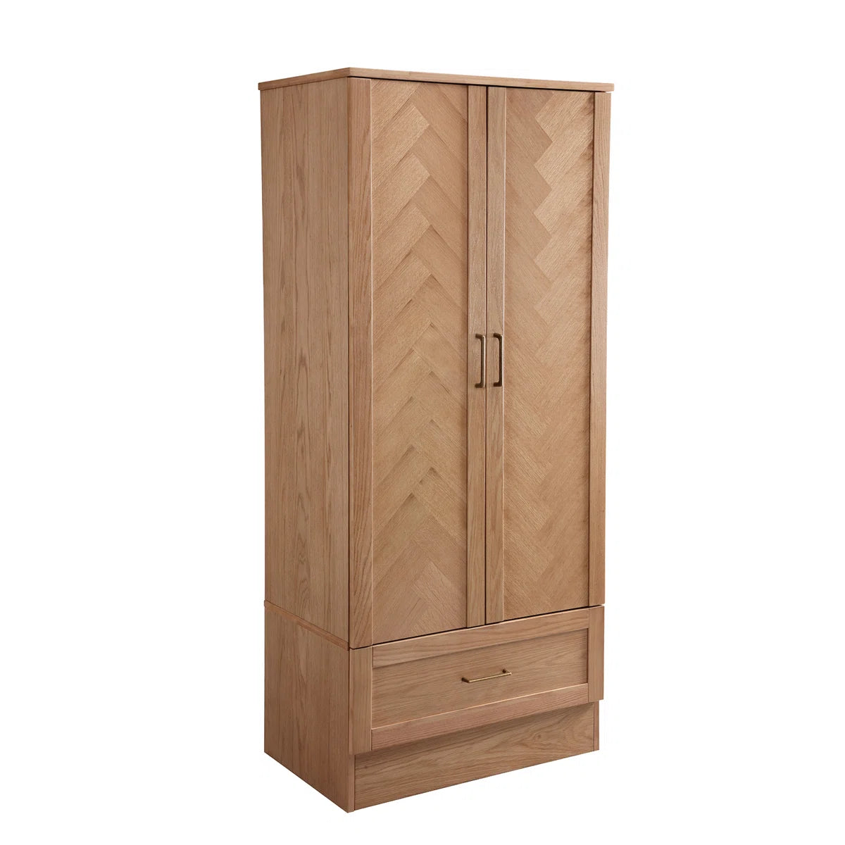 2-Door Solid Wood Wardrobe Closet Armoire with Drawer Hanging Rod Natural Finish-OUCH CART | Wardrobe