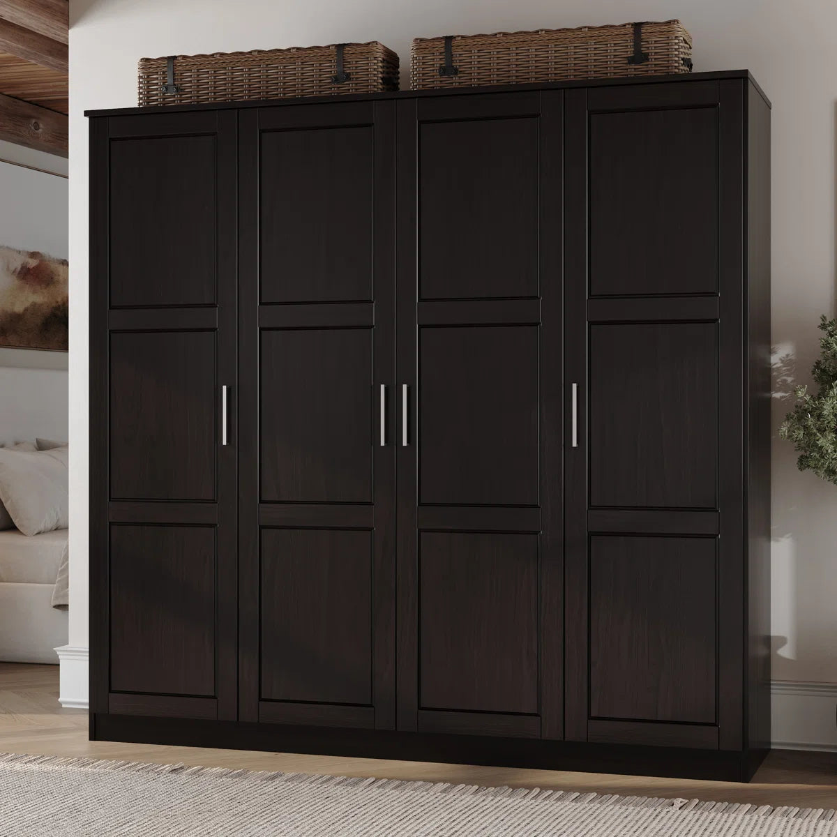 Premium 100% Solid Wood 4-Door Wardrobe Armoire Cosmo