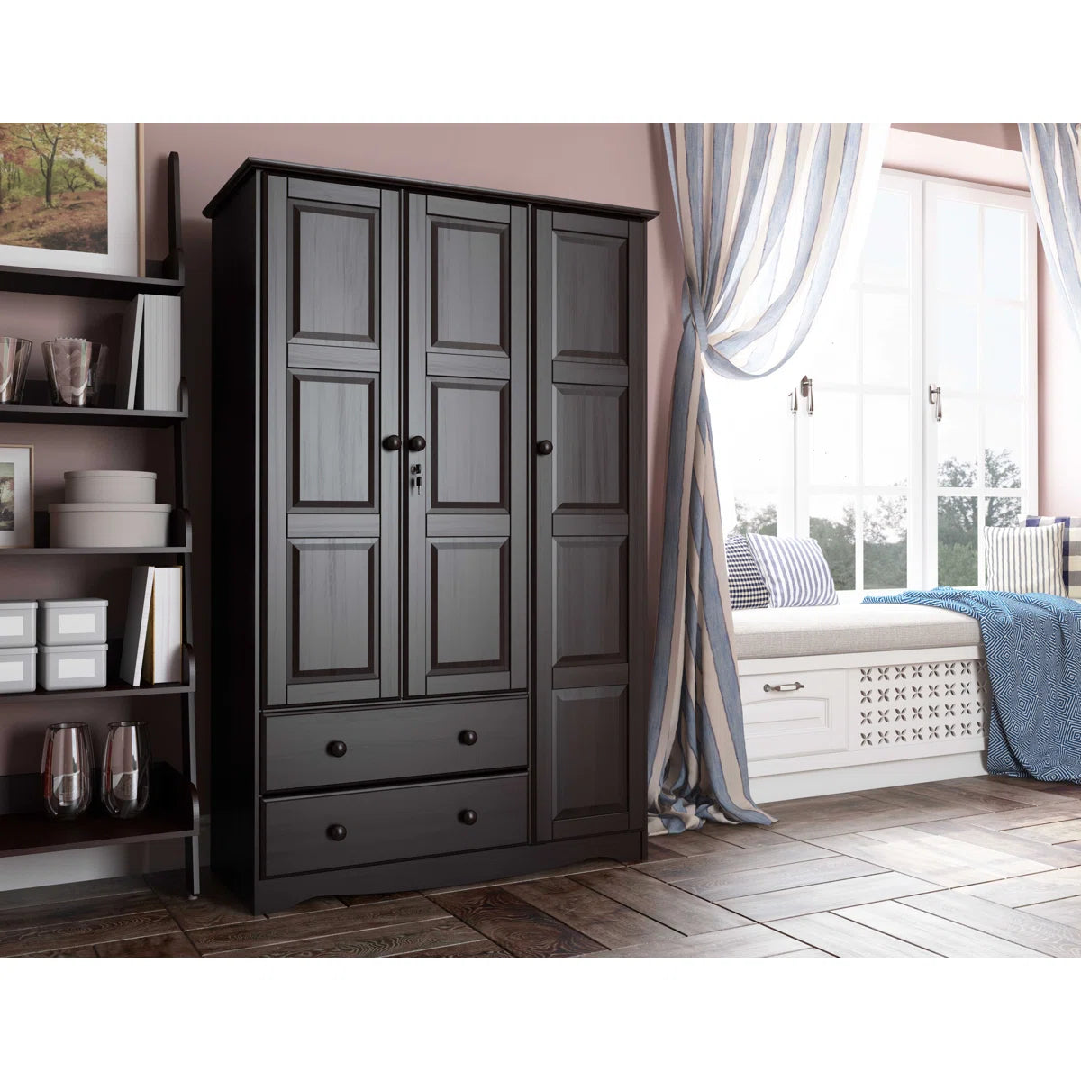 Elegant 3-Door Solid Wood Wardrobe Armoire Primm Grand with Lockable Doors