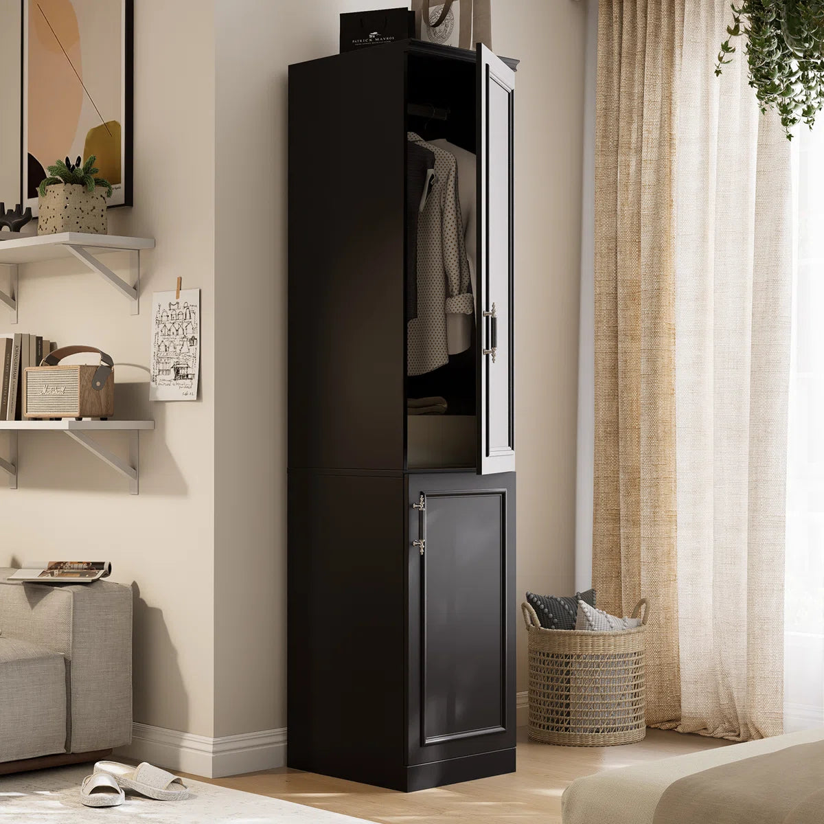 Armoire Wardrobe Closet With 2 Door & Shelves, 74.8" Large Wardrobe Cabinet With Hanging Rod, Freestanding Modern Bedroom Armoire Storage Cabinet, White
