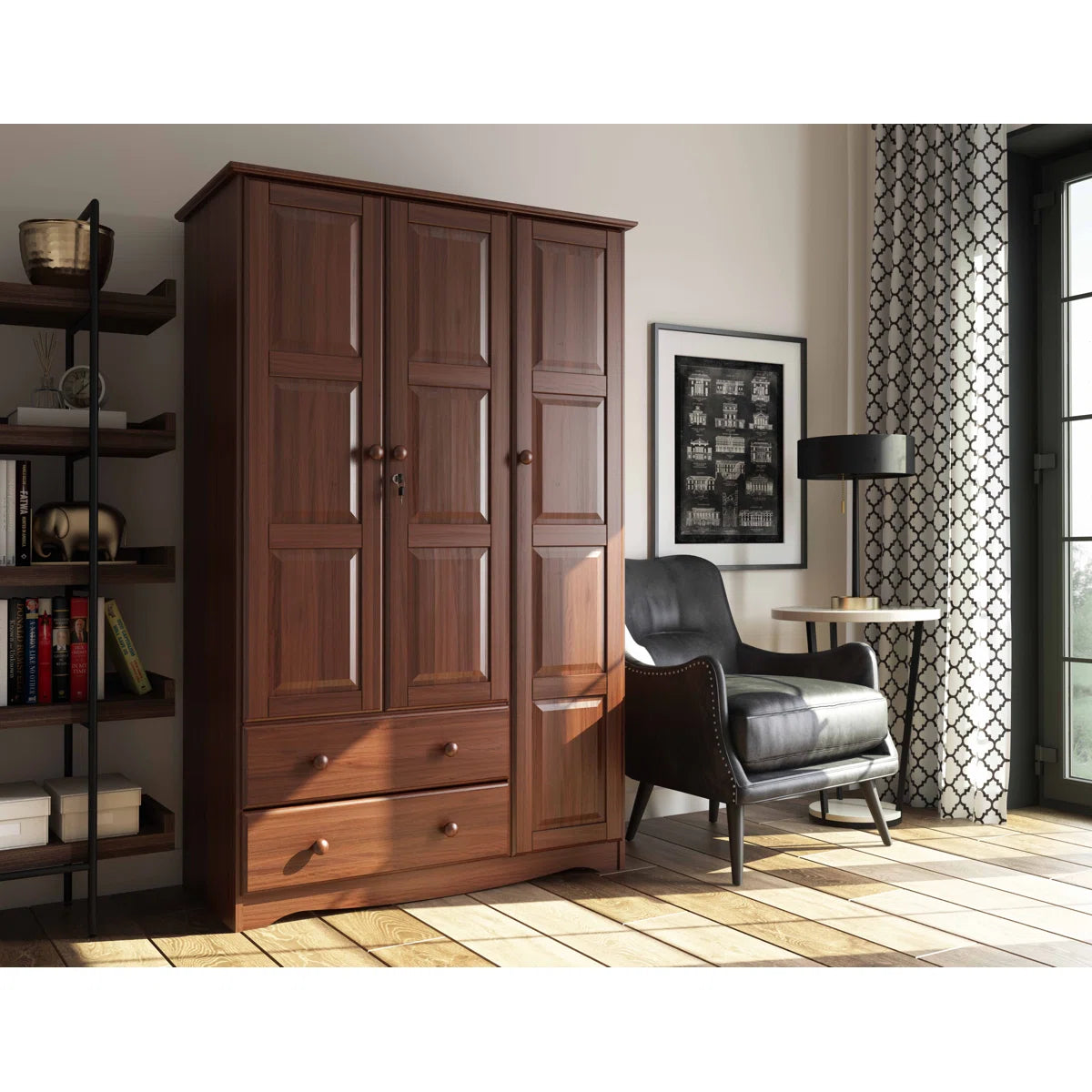 Primm Grand 100% Solid Wood 3-door Wardrobe Armoire with Lock