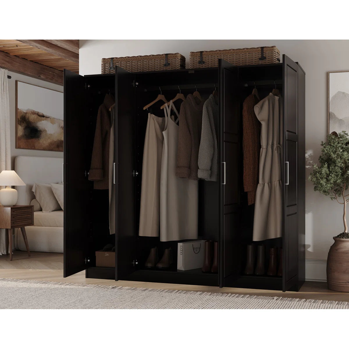 Premium 100% Solid Wood 4-Door Wardrobe Armoire Cosmo-OUCH CART | Wardrobe