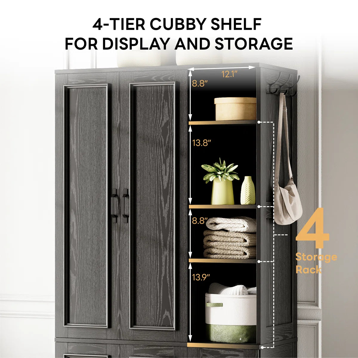 5-Door Bedroom Wardrobe Armoire with Hanging Space and Open Storage Shelves-OUCH CART | Wardrobe
