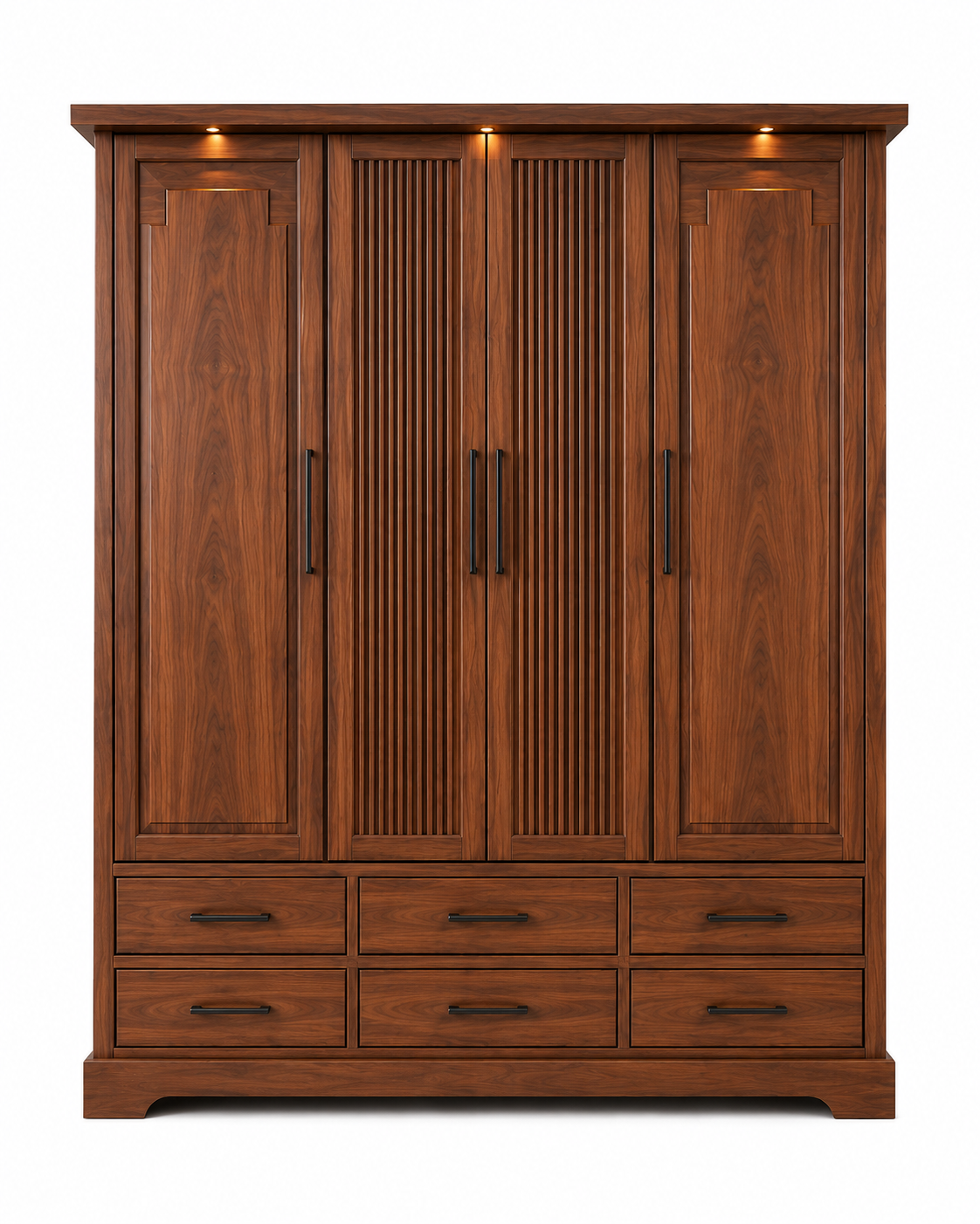 Modern 4 Door Wooden Wardrobe with 6 Storage Drawers OUCH CART