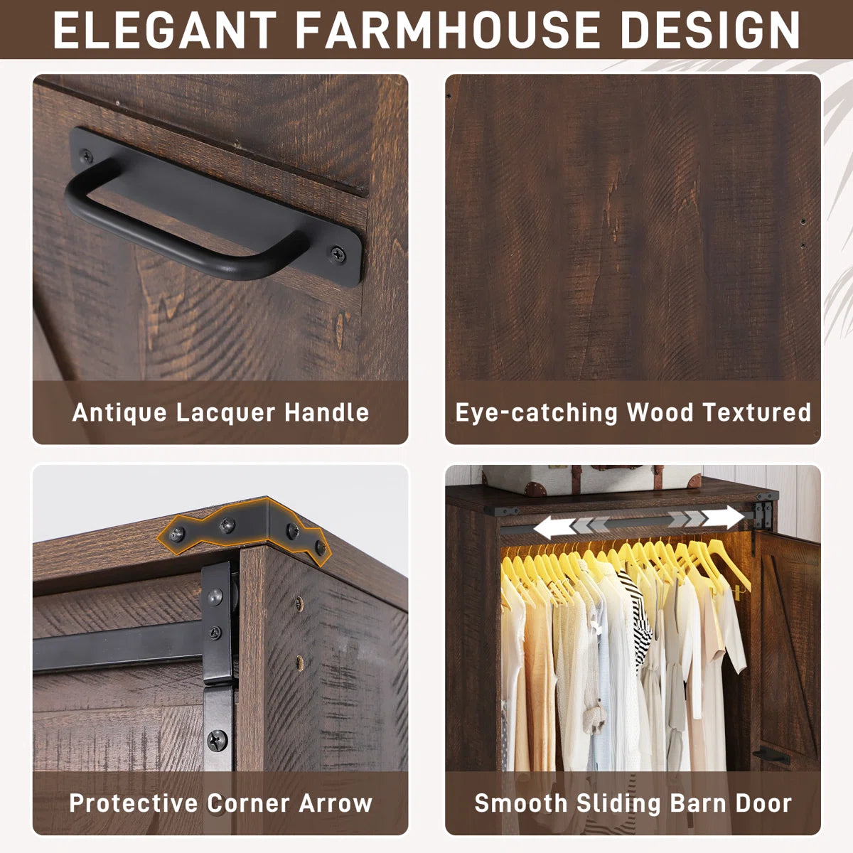 Farmhouse 72.8 Inch Armoire Wardrobe Closet with Sensor Light 2 Drawers and Hanging Rod-OUCH CART | Wardrobe